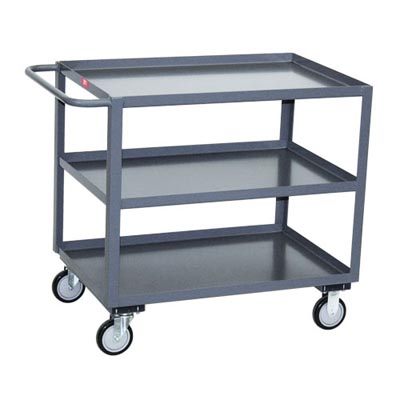 3 Shelf Steel Service Cart w/ Standard Handle, 30" Wide