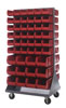 Mobile Double Sided Louvered Rack w/ 96 Multi Size Bins, 36' Long