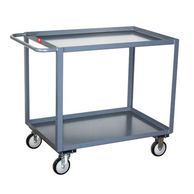 2 Shelf Steel Service Cart w/ Standard Handle, 24" Wide, 1,200 lb. Capacity