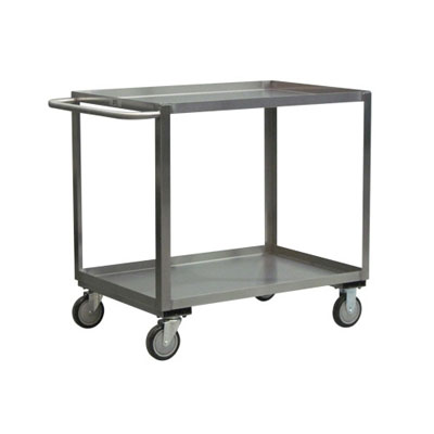 Stainless Steel 2 Shelf Cart w/ Standard Handle & Steel Rigs, 24" Wide