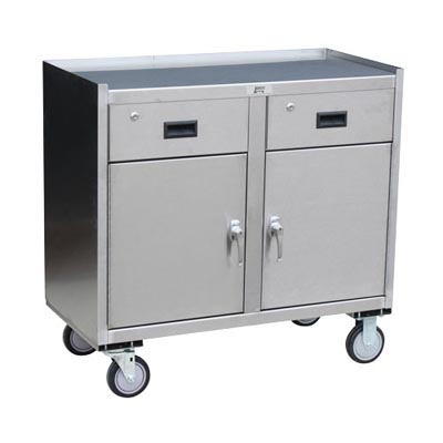 Stainless Steel Mobile Cabinet w/ 2 Doors, 2 Drawers, Steel Rigs & 5" Urethane Casters, 18" Deep