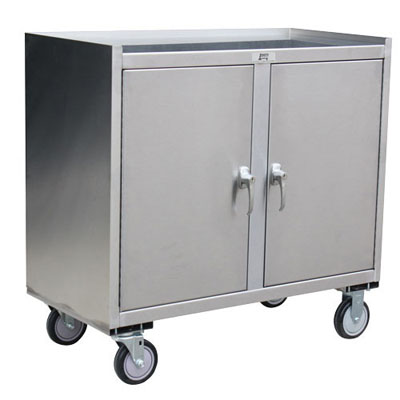 Stainless Steel Mobile Cabinet w/ 2 Doors, Steel Rigs & 5" Urethane Casters, 24" Deep