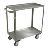 Medium Duty 2 Shelf Stainless Steel Utility Cart w/ Standard Handle, Lips up, Steel Rigs, & 4" Thermorubber Casters, 22" Wide