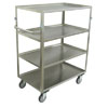 Medium Duty 4 Shelf Stainless Steel Supply Cart w/ Standard Handle, Steel Rigs, 5" Thermorubber Casters