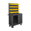 Mobile Workstation with Lockable Storage Compartment, Louvered Panel & 32 Hook-On Bins - 36'W