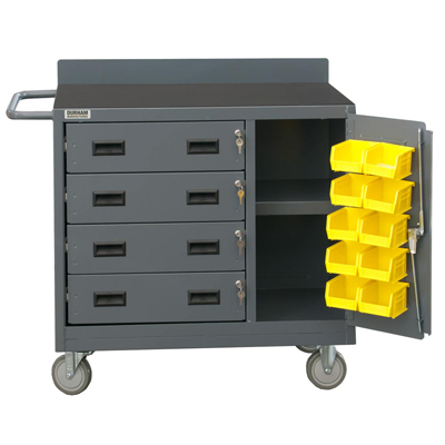 36" Wide Mobile Cabinet with 4 Drawers & Lockable Storage Compartment with 10 Bins 