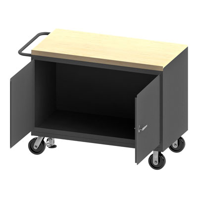 3411 Series, 48" Wide Mobile Bench Cabinet, Floor Lock Model, Empty|2 Doors 