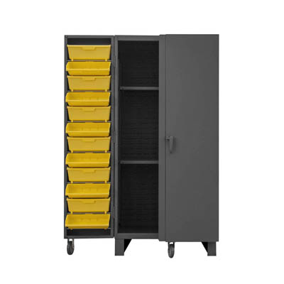 Extra Heavy Duty 12-Gauge 4" Deep Box Door Style Tilt-Bin Cabinet with 4 Shelves and 36 Hook-On-Bins