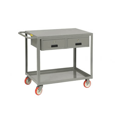 Welded Service Cart with Brakes and 2 Drawers, Flush Top (1,200 lbs. capacity)