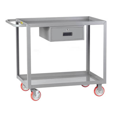 Welded Service Cart with Brakes and 1 Drawer, Lipped Shelves (1,200 lbs. capacity)