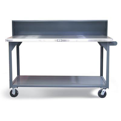 Industrial Shop Table with Casters and Stainless Steel Top