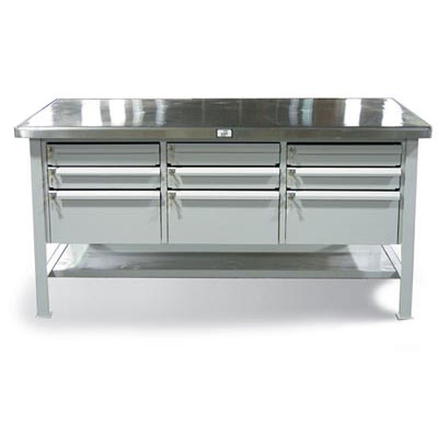 Industrial Shop Table with 9 Key-Lock Drawers and Stainless Steel Top