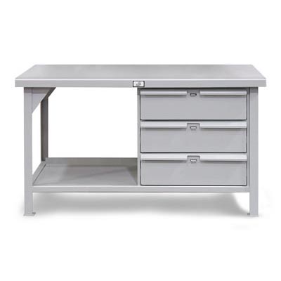 Industrial Shop Table With 3 Padlock Lockable Drawers